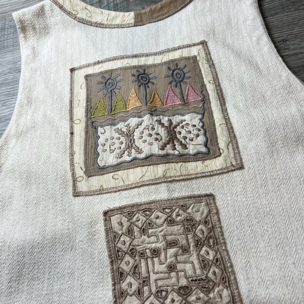 Surya Vest Womens Small Cream Boho Embroidered Patchwork Y2K Artsy Button Front - Picture 5 of 8